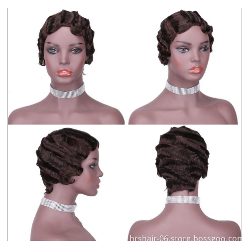 whosale vindors  ,  finger wave 100% human wigs pixie short wigs for black women